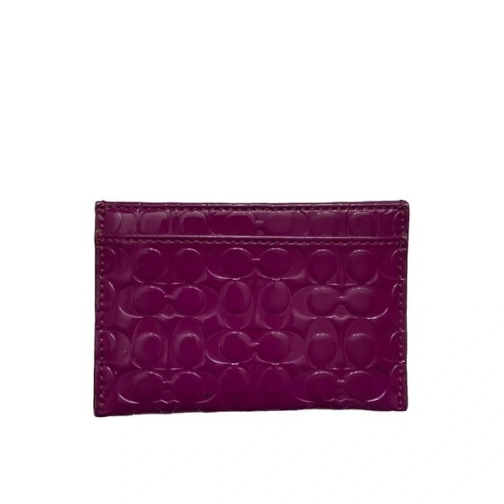 Coach purple patent leather embossed signature c card holder